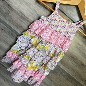 Liberty of London Pastel Pink Floral Tiered Ruffle Sundress Girls 5T Artsy